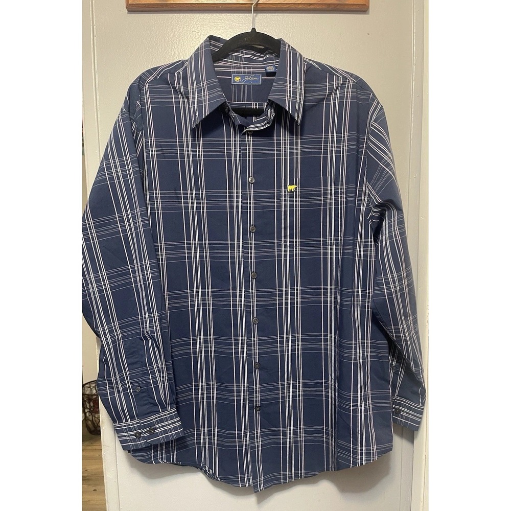 Jack Nicklaus Mens Size Large Blue Plaid Long Sleeve Dress Shirt Button Down